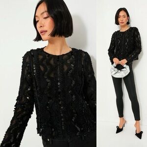 Hyacinth House NEW Black Sheer Sequined Long Sleeve Mesh Sutton Blouse Size XS